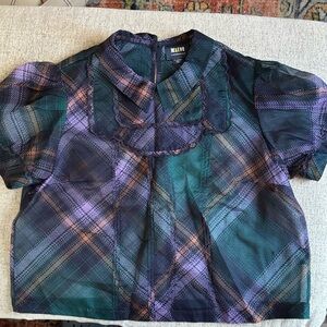 Maeve by Anthropologie Plaid Sheer Blouse - Purple, Green, and Orange